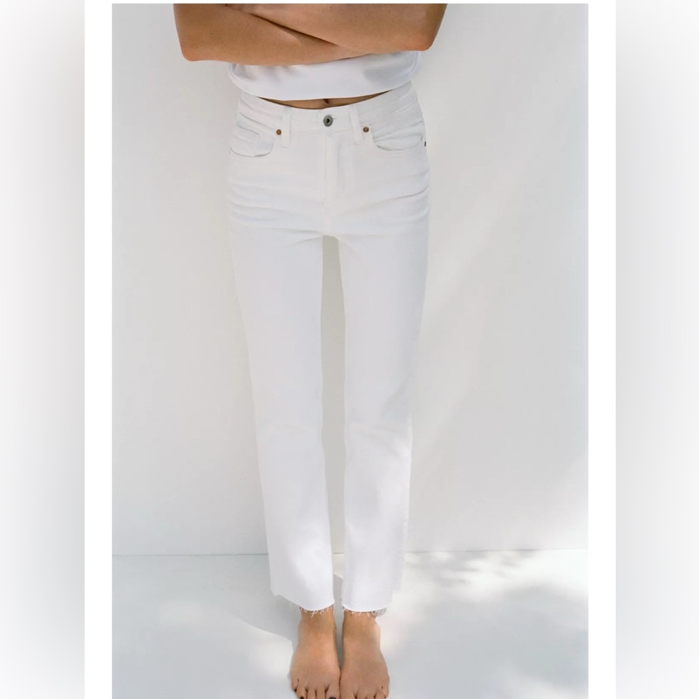 Zara High-Rise Crop Flare Women's White Jeans